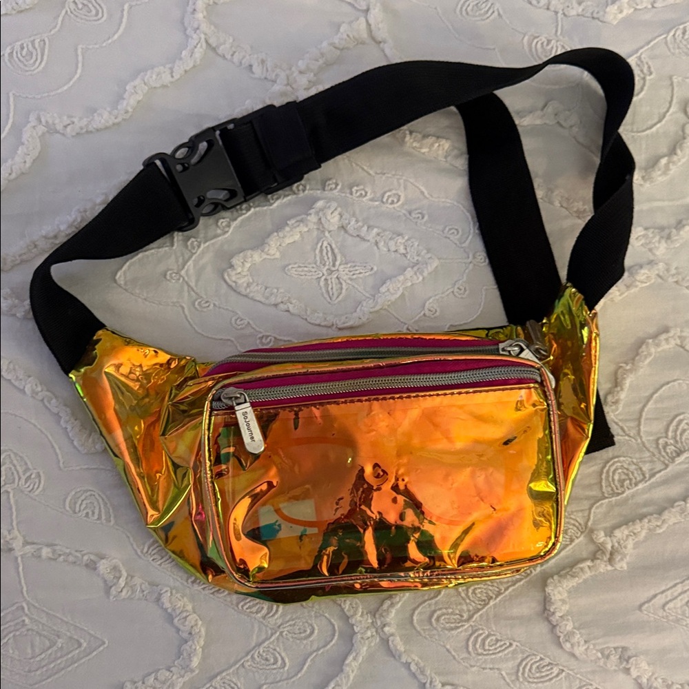 Iridescent Orange Holographic Waist Bag - Women Accessories